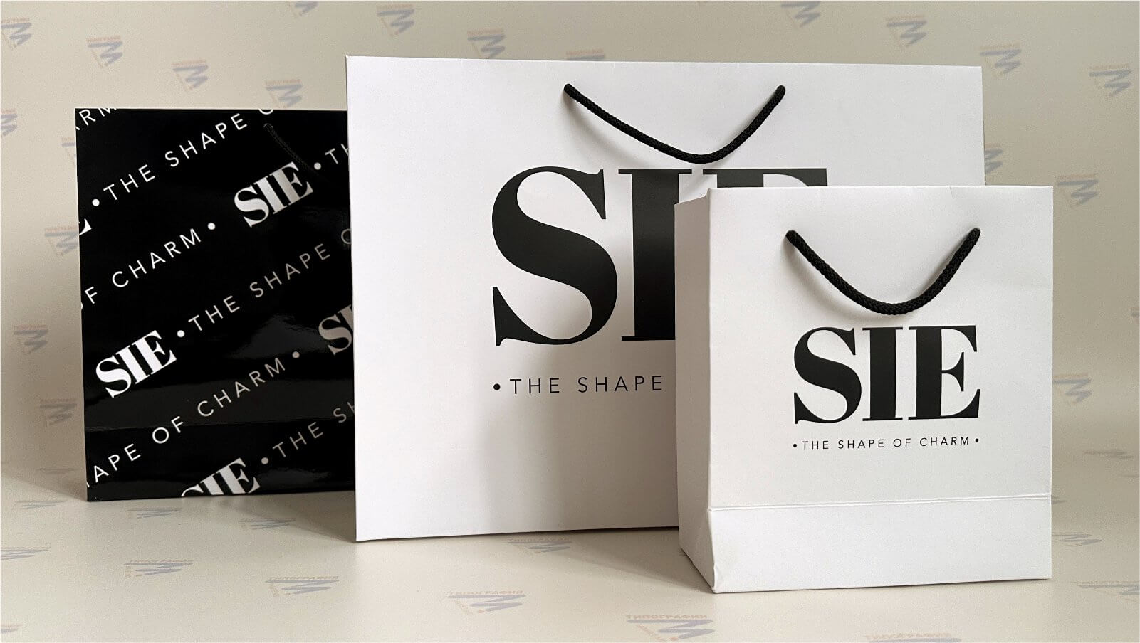 Пакеты со шнурками картонный чёрно белые с логотипом глянец фото 25