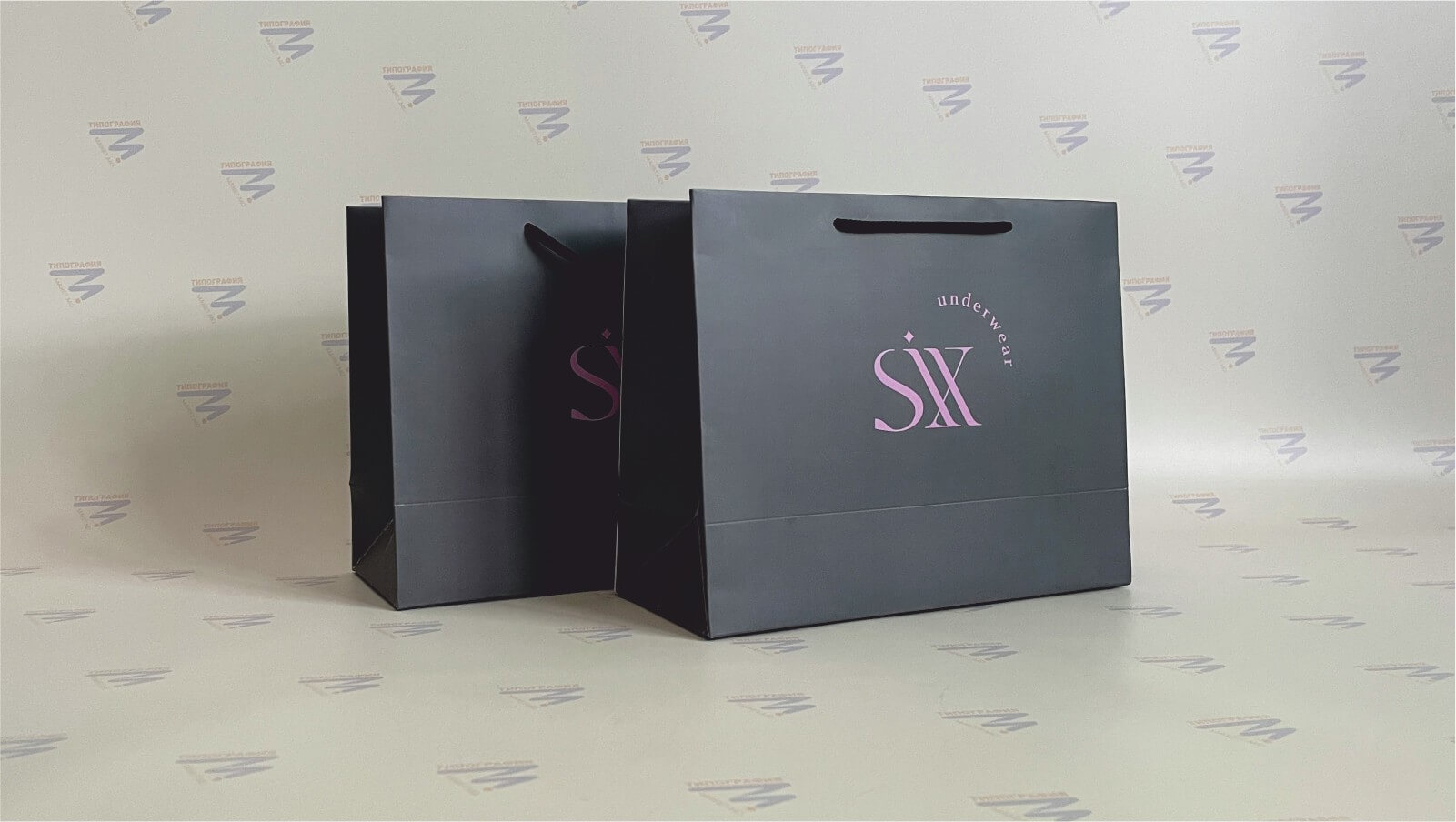 пакеты картонные шопперы из дизайнерского картона со шнурками серый розовой фото 6